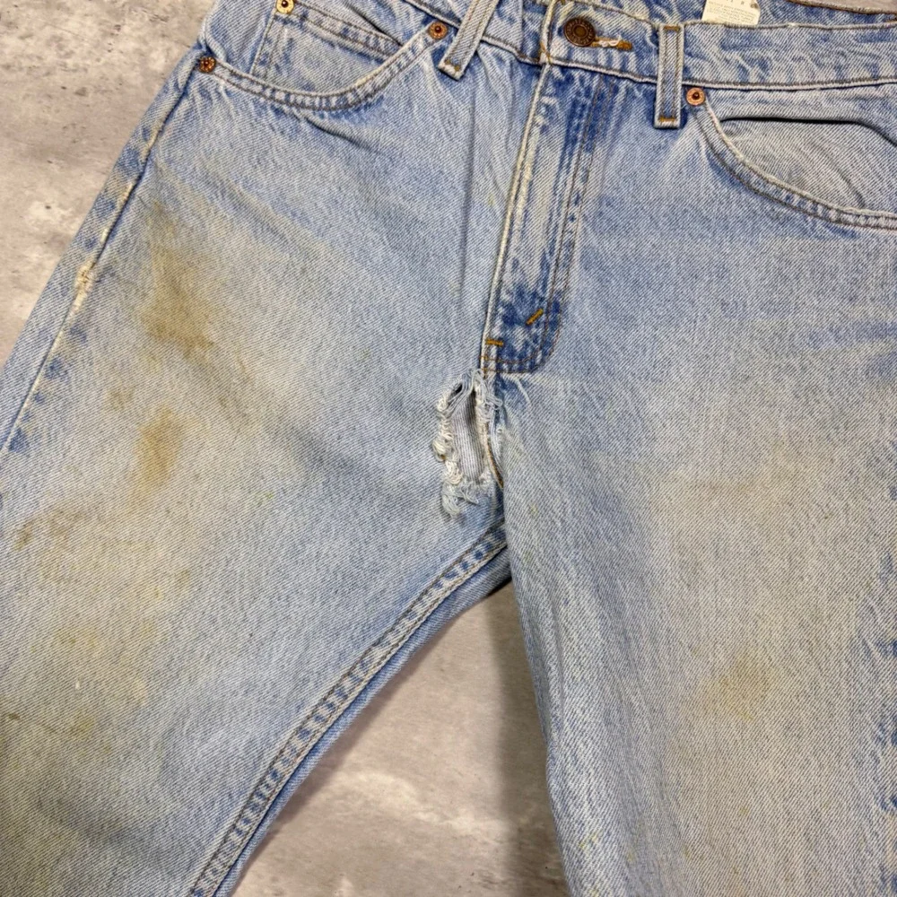 Vintage Levis 505 Regular Fit Straight Leg Jeans Orange Tab Light Wash 30x30
